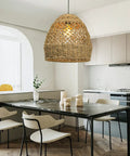 Seagrass Chandelier With Handwoven Rattan Wicker, Rustic Ceiling Hanging Light Fixture in modern kitchen.