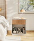 Fluted Nightstands Set Of 2 Dope Modern Bedside Tables With Drawer And Storage Shelf White Oak Finish For Bedroom Living Room Office Mid Century Vibe Collection in a cozy bedroom setting.