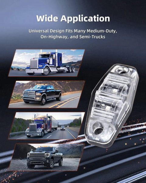 Wide application of 4x 2.5 Inch Amber LED Oval Side Marker Lights for various trucks and trailers, IP67 waterproof.