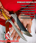 Medieval Arming Dagger Replica For Reenactment And Cosplay With 440 Stainless Steel Blade, Wood Grip, Silver Pommel, Hard Scabbard