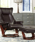 Java Faux Leather Swivel Recliner Chair With Ottoman Modern Armchair Ergonomic Push Manual Recline In Living Room Setting