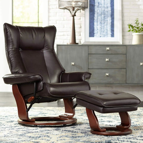 Java Faux Leather Swivel Recliner Chair With Ottoman Modern Armchair Ergonomic Push Manual Recline In Living Room Setting
