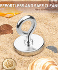 Fishing Magnet 1.76 Inch With 200 Pound Pull Neodymium Rare Earth Round Magnet With Lifting Eye Bolt on sand