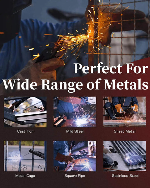 Man welding metal fence with sparks, using Beefy Portable 250A 110V Stick Welder With IGBT Digital LCD for various metals.