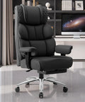 Big And Tall Leather Office Chair With Footrest For Long Hours, black ergonomic chair in office setting, high back, swivel wheels