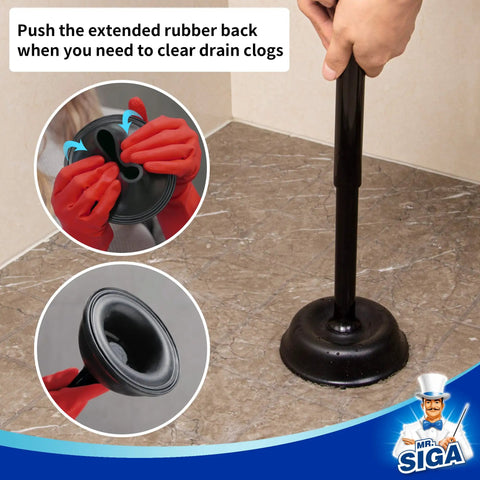 Heavy Duty Toilet Plunger With Holder, Ergonomic Handle, Ventilated Storage Stand displayed on bathroom floor
