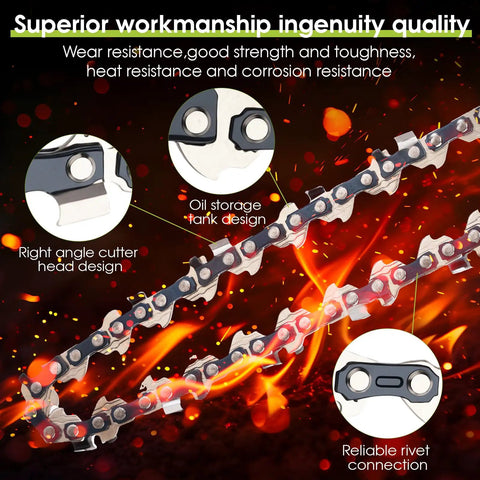 Super Sharp 6 Inch Mini Chainsaw Chain 5 Pack Compatible With Ryobi 18V Pruning Saw features oil storage and rivet connections.