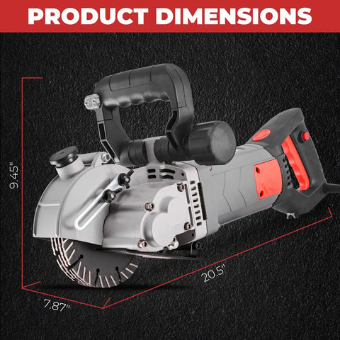Pro Grade Wall Chaser Cutting Machine dimensions showing 20.5" length, 9.45" height, 7.87" width.