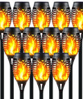 12 Pack Solar Torch Lights Outdoor Flickering Flame Tiki Torches With Auto On Off Upgraded 12 LED Mini Solar Powered Pathway Lights