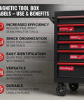 90 Pcs Magnetic Toolbox Labels Set Red 3.5x1 Inch for Tool Box Drawers with Strong Magnetic Backing on tool chest drawers