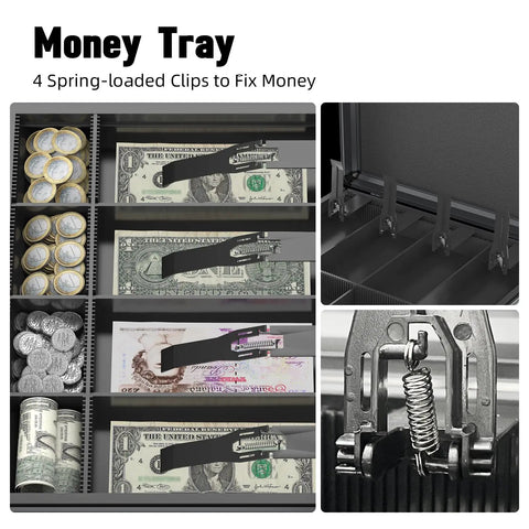Locking Cash Box With Money Tray And Key For Grab And Go Security Portable Cash Safe Box for cash and coins with clips