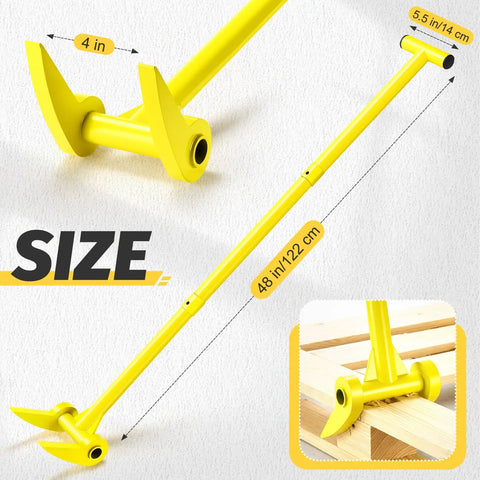 48 Inch Pallet Buster Heavy Duty Pry Bar With 110 Degree Deck Board Removal Tool Built From Carbon Steel To Tear Through Decks Pallets And Standing Hardwood Demolition And Save Your Back And Knees On Tough Jobs. 48 in yellow steel pry bar with 110° fork head for pallet removal