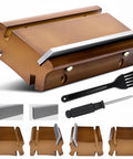 4-in-1 bass and guitar fret file tool kit, brown metal body with 3°, 23°, 35°, 90° angles; includes brush and screwdriver.