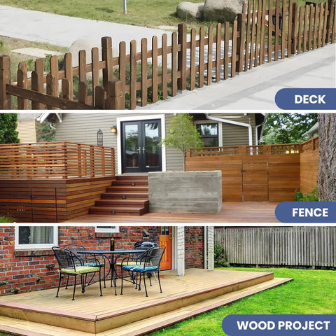 Top Shelf One Inch Exterior Deck Screws Bronze Epoxy Coated Rust Resistant Torx Drive Heavy Duty Wood Fasteners For Outdoor Fencing Timber Builds Hella Strong 190 Piece Hardware Kit used in various wood projects including decks and fences.