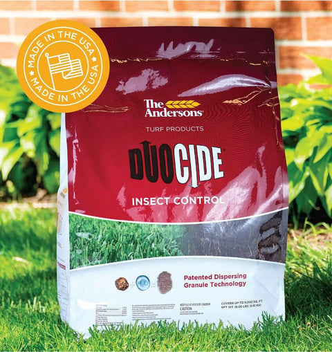 Bag of DuoCide Professional-Grade Lawn Insect Control covers up to 9,000 sq ft with 18 lb bag quick-dispersing DG granules