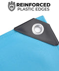 Close-up of Heavy Duty Waterproof Tarp 20x30 Feet 12 Mil Thick Blue UV Resistant Multipurpose Cover with metal grommet