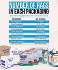 Recycled Color Knit Cleaning Rags Bulk Pack For DIYers And Home Pros, various sizes of boxes with rag counts displayed, 25 lb box shown