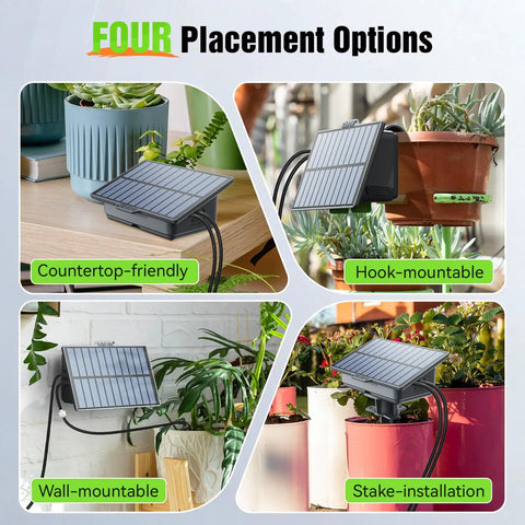 No-Fuss Solar Drip Irrigation System For Indoor And Outdoor Gardens, Automatic Plant Waterer Kit with four placement options