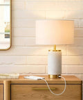 Arden LED Table Lamp With USB Port Charge Your Phone Or Tablet Bedside Reading Light On Wooden Desk With Marble Finish