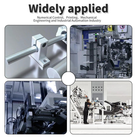 Four Pack SHF10 Linear Shaft Support Brackets for 10mm Rails, Horizontal Guide System, Aluminum Construction with Oxidized Finish, M4 Locking Bolts and M5 Clamping Bolts, 1.26 Inch Hole Spacing, Easy Install, Rugged CNC Grade Precision in industrial automation use