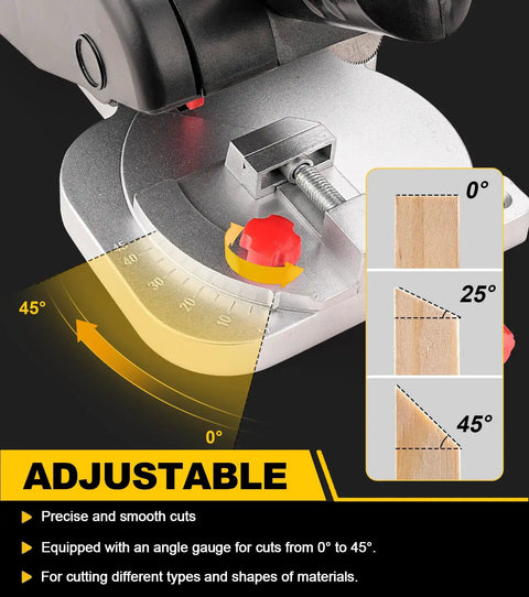 Mini Miter Cut Off Chop Saw For Metal And Wood Crafts, 0 To 45 Degree Miter, 6000 RPM, adjustable gauge for precise cuts