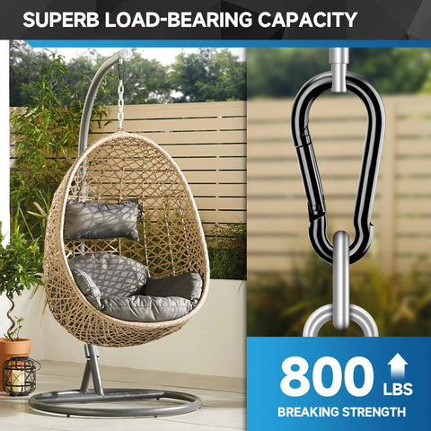 Four 4-inch spring snap hook carabiners, black metal, 800 lb breaking strength for hammocks and outdoor gear