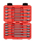 Three Eighths Inch Drive Long Hex Bit Socket Set 18 Piece in red S2 steel case shown open from above