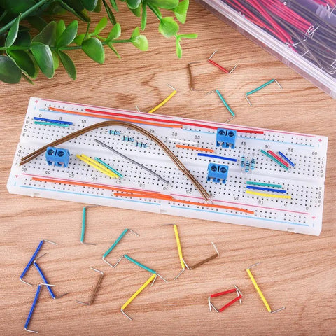 560 Piece Jumper Wire Kit With 14 Lengths Of Assorted Preformed Breadboard Wires, Male To Male 24 AWG U Shaped Jumpers on breadboard