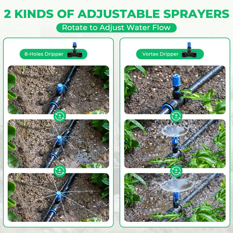 Raised Bed Drip Irrigation Kit For Flower Beds Up To 4x8 Feet DIY Garden Grid Watering System With Adjustable Drippers 8 Hole Vortex Options
