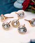 Set Of Four Premium Mother Of Pearl Decorative Drawer Knobs With Gold Embroidered Detailing For Kitchen Cabinets And Dressers