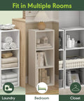Sleek 3 Cube Bookshelf In White With No Fuss Setup For Living Room Bedroom Or Home Office showcasing storage in laundry, bedroom, and closet.