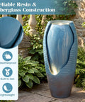32 Inch Outdoor Jar Water Fountain With LED Lights, Vintage Blue Cracked Jar Design, Resin Patio Water Feature