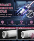 DIY Ready PVC Pipe Threader Kit With Half Inch Three Quarter Inch And One Inch NPT Dies For Internal And External Threads On PVC And Plastic Pipes Electric Drill Compatible Handy Plumbing Tool For Home Repairs And DIY Projects, showing threading precision and repair results on plastic pipe