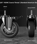 Diagram of Four Inch Stem Caster Wheels Heavy Duty Threaded Stem Casters UNC 3/8-16 X 1 Swivel Casters Set Of Four dimensions.
