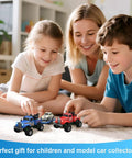 Children playing with Pocket 1 To 64 Scale RC Truck With LED Lights And App Control, 2.4GHz Remote, Alloy Body, indoors.