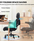 Big And Tall 500Lbs Office Chair With Inflatable Lumbar Support shown folded under desk for space saving.