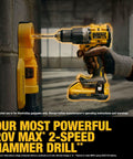 High-torque 20V Max XR Hammer Drill in use, showcasing drilling power into concrete