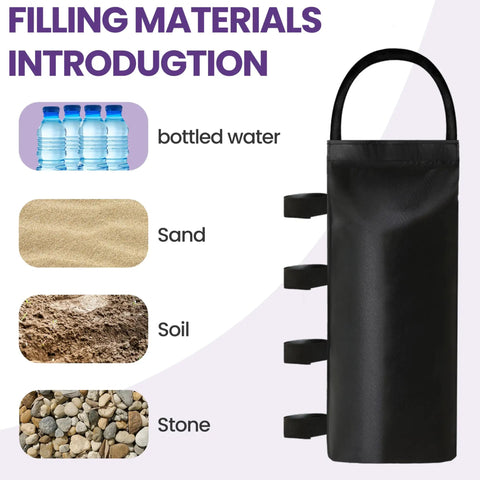 Canopy Leg Weight Bags 4-Pack With Adjustable Straps And Heavy Duty Velcro material filling options illustration