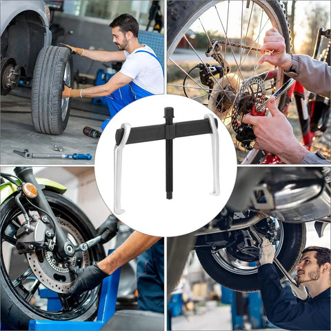 Heavy Duty 12 Inch 2 Jaw Gear Puller With Adjustable Clamping Depth used in automotive and bike maintenance scenes