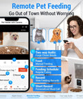 Game Changing Automatic Cat Feeder With 1080P Camera And Night Vision 5G Wifi Smart Dog Food Dispenser showing app interface and remote feeding.