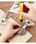 Hands installing Stainless Steel Cabinet Door Hinges With Hydraulic Damper Soft Close Quiet Wardrobe Concealed With Screws