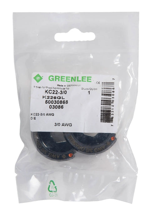 KC22 3/0 AWG Crimp Die For 6 Ton Cable Tools Orange, German Made, in packaging, showing label and logo