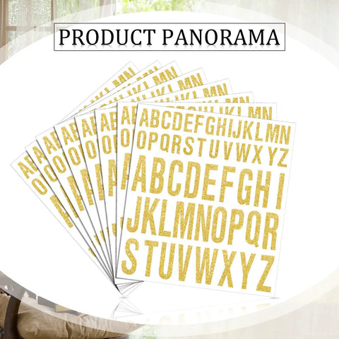 8 Sheet Glitter Letter Stickers Set With Gold Vinyl Alphabet Self Adhesive Letters for posters and decor.