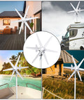 800W Wind Turbine Generator Kit with 12V 24V output installed on home, RV, boat, and farm settings illustrating versatility.