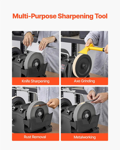 Multi-Purpose Sharpening Tool involved in knife sharpening, axe grinding, rust removal, and metalworking tasks.