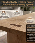 Woodworking Router Inlay Kit With Butterfly Joint System And Bow Tie Template, 14-piece set shown on wood table for stabilization.