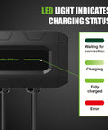 Hardwired Level 2 EV Charger 32 Amp 240 Volt Wallbox with LED indicators showing charging status in matte black finish.
