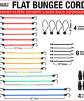Ultimate Flat Outdoor Bungee Cord Set, 28 Heavy Duty Cords In 18, 24, 32, And 40 Inch Lengths With Durable Hooks Displayed