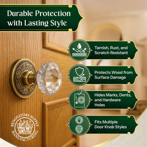 Antique Brass Door Knob Rosette Pair, 2.38 Inch Solid Brass Decorative Escutcheon Plates for Interior Doors with crystal knob