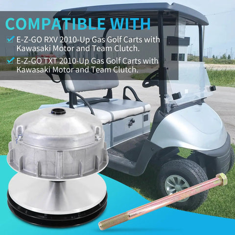 Primary Drive Clutch Replacement For EZGO TXT And RXV Golf Carts 2010 And Up Built Tough Aluminum Alloy And High Pressure Casting For Durability Replaces 672686 618684 644299 Fits EZGO TXT RXV 2010 Up Ready For Road. silver drive clutch with bolt for EZ-GO TXT RXV 2010-up gas golf carts